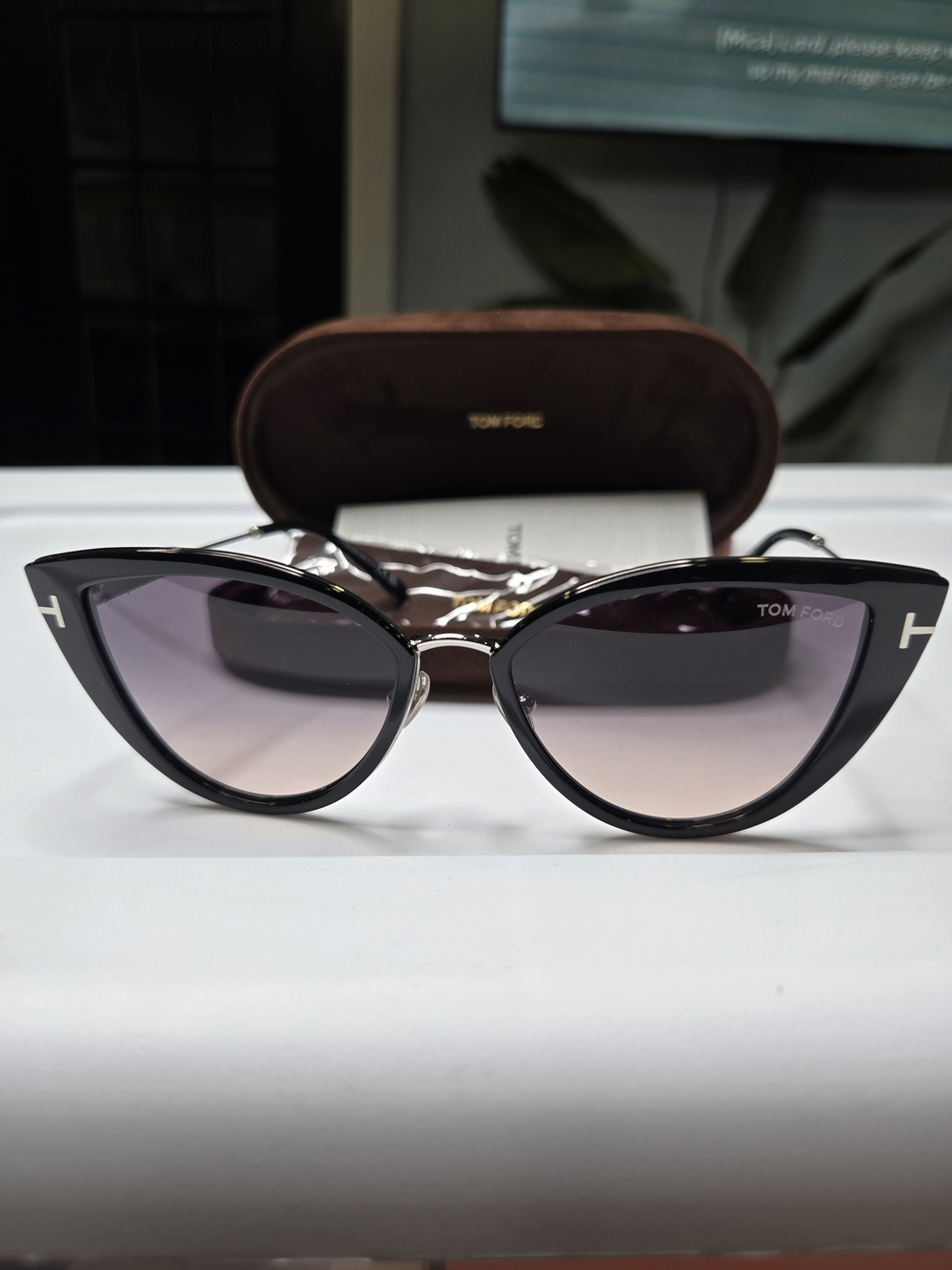 Tom Ford Black Cat-Eye Sunglasses with Pink Gradient Lenses